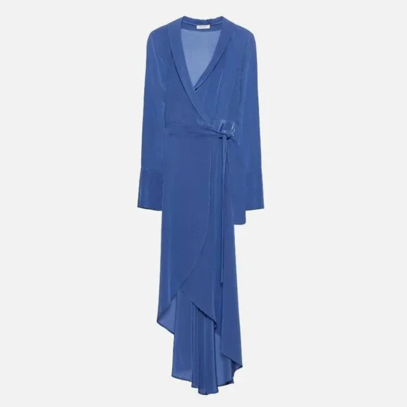 NWT Equipment Gowin Silk Wrap High Low Hem Midi Dress Letterman Blue XS, S $428 - Picture 8 of 10
